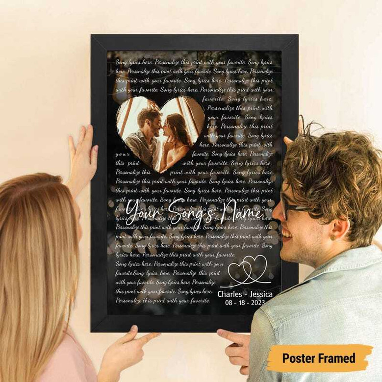 First dance wedding song lyrics canvas print, custom names and date, black backdrop, anniversary gift for husband and wife