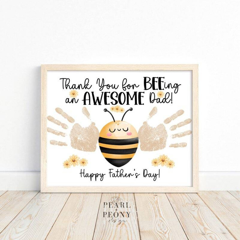 Father's Day personalized handprint canvas for Dad, with kids' painted handprints, names and date, keepsake wall art