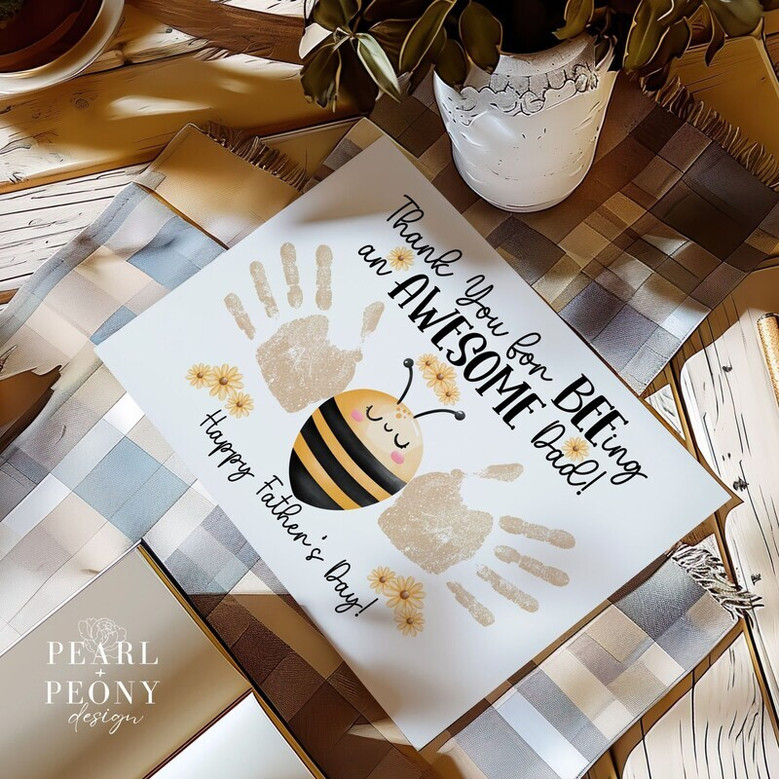 Father's Day keepsake handprint canvas for Dad, watercolor handprints personalized with kids' names and date on white