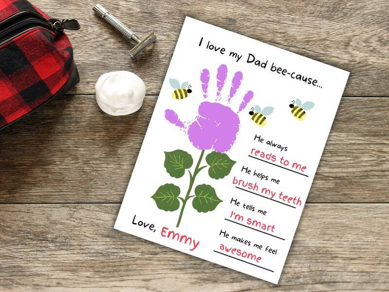 Father’s Day handprint canvas print for Dad from kids, personalized with names and date, neutral design for living room decor