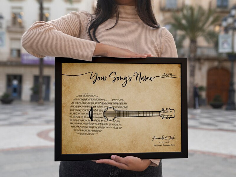 Acoustic guitar wedding lyrics canvas print, custom names and date, a meaningful first dance gift for Dad on 1st anniversary Acoustic guitar wedding lyrics canvas print, custom names and date, a meaningful first dance gift for Dad on 1st anniversary