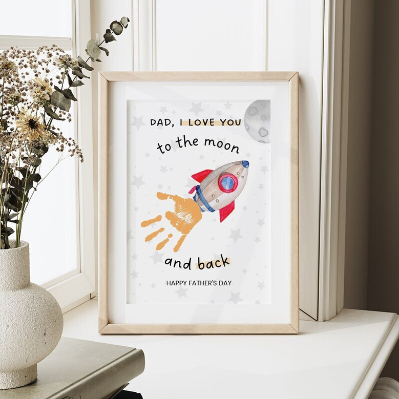 Father's Day dad handprint canvas, personalized with kids' handprints, names and date; keepsake for living room decor