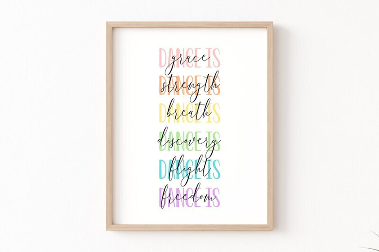 Dance motivational canvas in landscape layout with vibrant colors, custom studio name and quote for modern studio decor