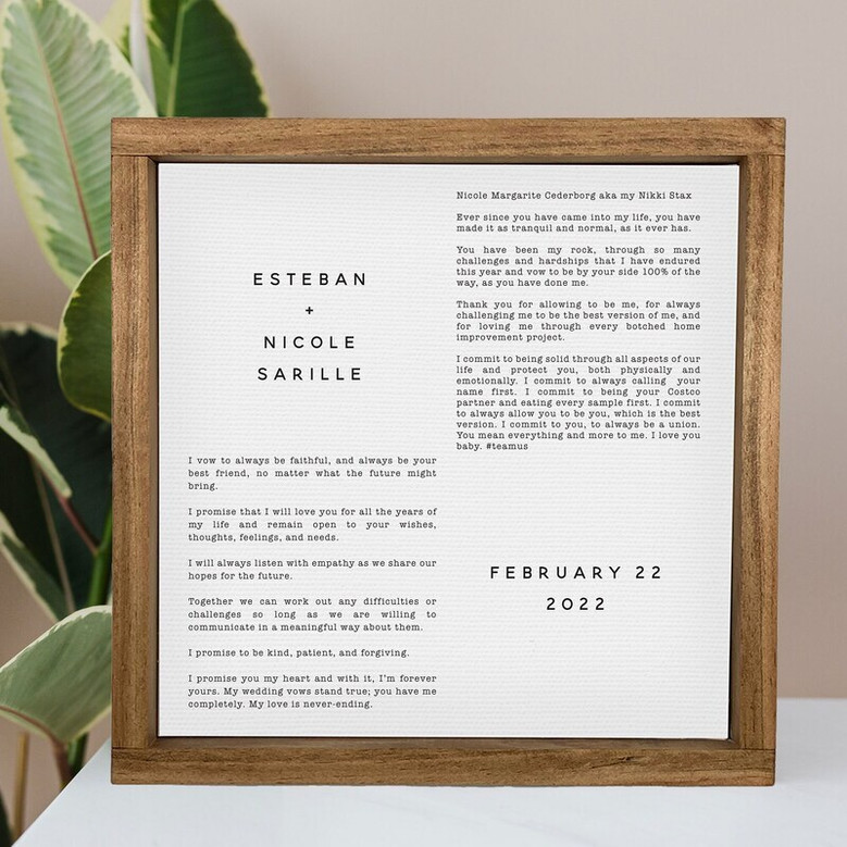 Wedding vow framed canvas art personalized with names and wedding date, heartfelt anniversary gift for couples Wedding vow framed canvas art personalized with names and wedding date, heartfelt anniversary gift for couples