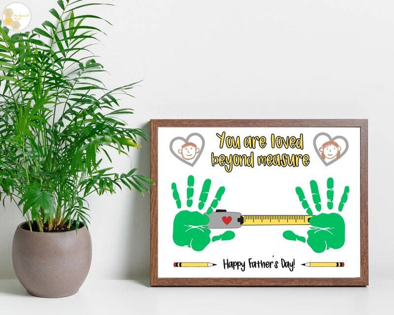 Heartfelt dad handprint art canvas with heart motif, minimalist style Father's Day gift for toddler's room decor