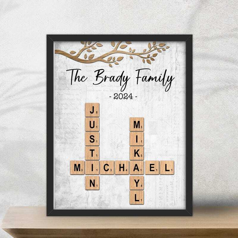 Personalized family name puzzle canvas art showcasing custom names and established year, Christmas gift for parents