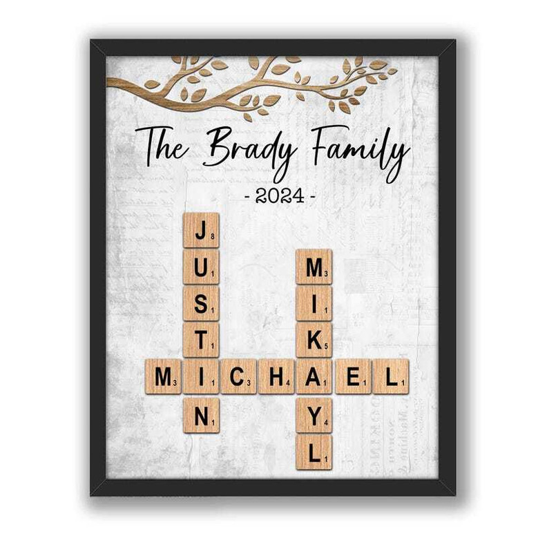 Personalized family name puzzle canvas art featuring custom names and established year, ideal Christmas gift for parents