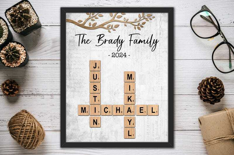 Personalized family name puzzle canvas art, custom names and established year; heartfelt Christmas gift for mom and dad