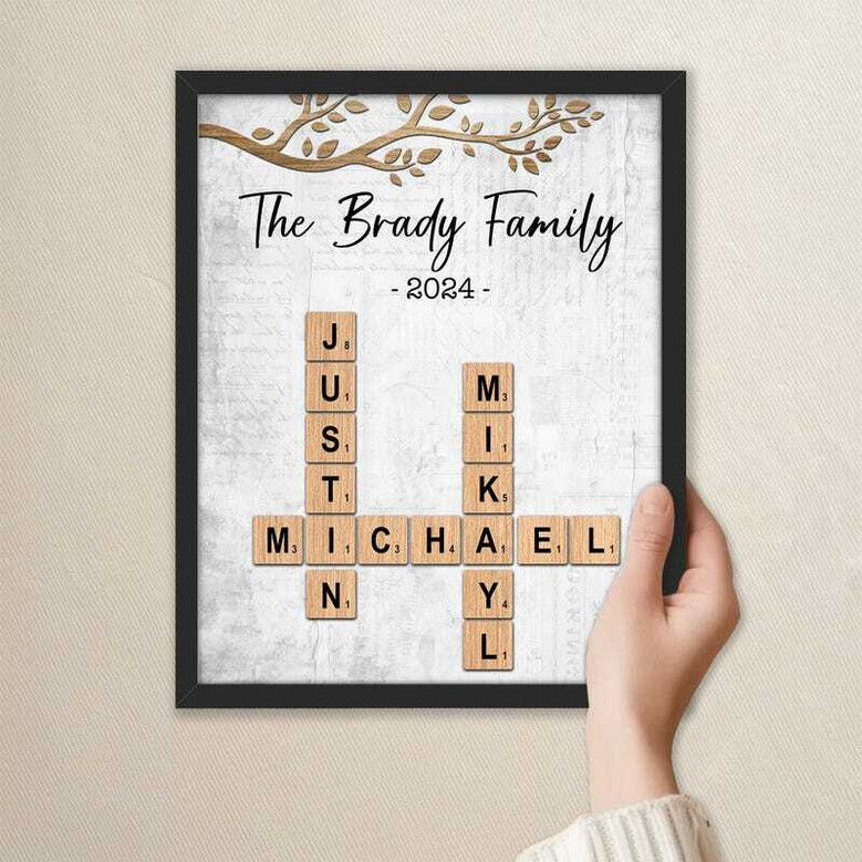Personalized family name puzzle canvas art with established year, living room wall decor and Christmas gift for parents