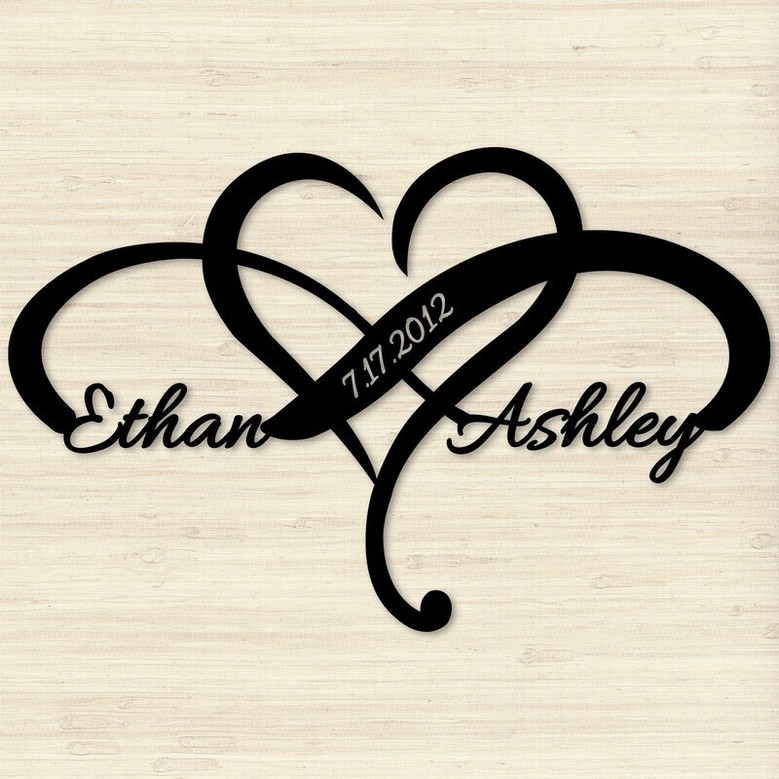Custom Infinity Heart Metal Sign With Wedding Date For Newlywed Couple
