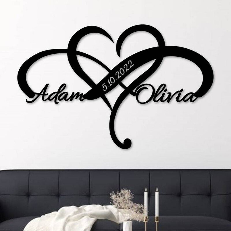 Custom Infinity Heart Metal Sign With Wedding Date For Newlywed Couple