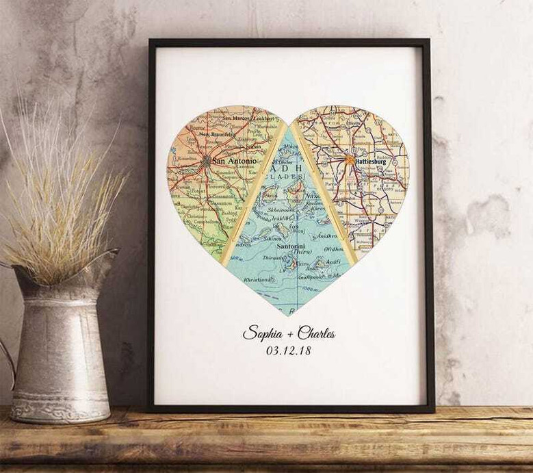 Map heart canvas wall art personalized with couple’s names and wedding date, thoughtful wedding gift for newlyweds Map heart canvas wall art personalized with couple’s names and wedding date, thoughtful wedding gift for newlyweds