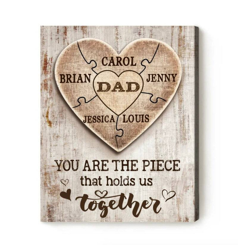 Personalized dad puzzle canvas, rustic wood style with names on puzzle pieces, thoughtful living room gift for his birthday Personalized dad puzzle canvas, rustic wood style with names on puzzle pieces, thoughtful living room gift for his birthday
