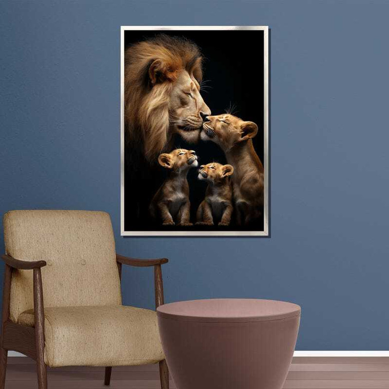 Lion family canvas wall art, heartfelt wildlife design for animal lovers and a thoughtful gift for birthdays or housewarmings