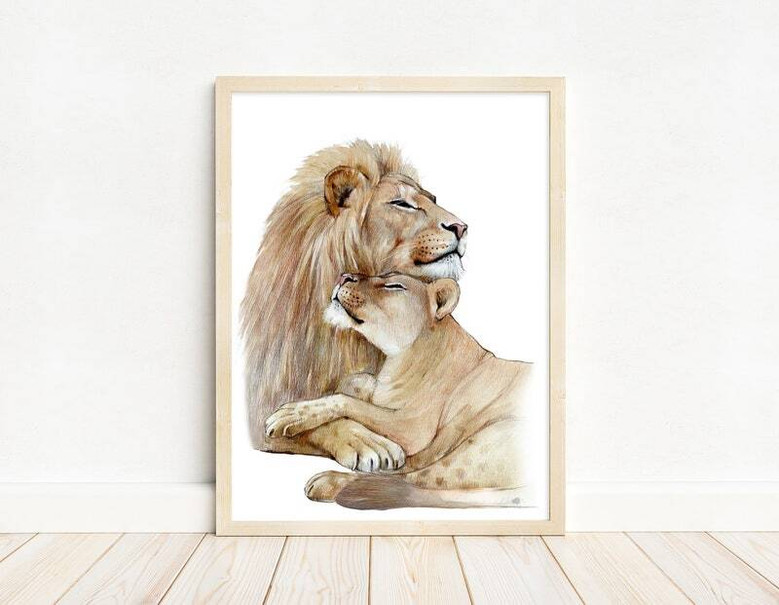 Lion Family Canvas Art For Couples - Valentine Gift, Wedding Present