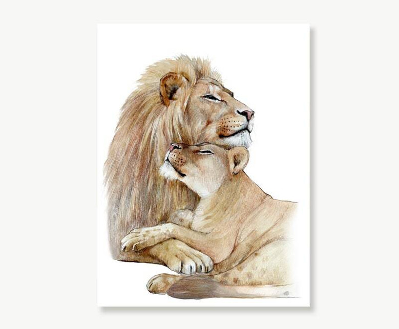 Lion Family Canvas Art For Couples - Valentine Gift, Wedding Present