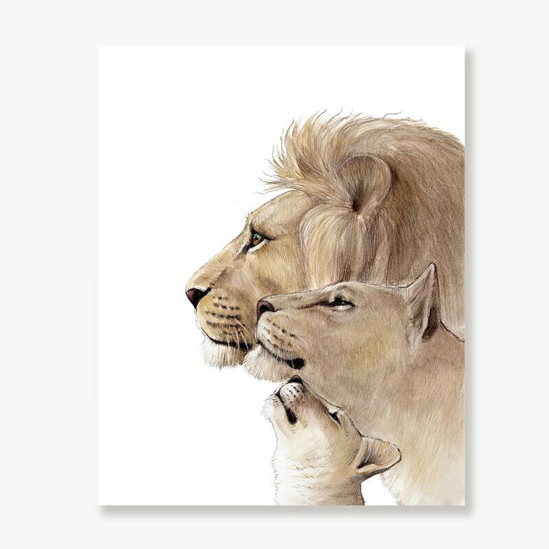 Lion Family Canvas For Safari Nursery DéCor - Lion Watercolor Portrait