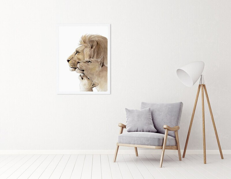 Lion Family Canvas For Safari Nursery DéCor - Lion Watercolor Portrait