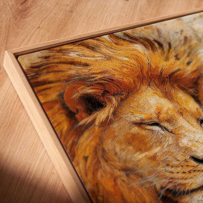 Lion family oil painting canvas wall art, subtle brushwork and earthy tones, ideal wildlife decor for living room walls
