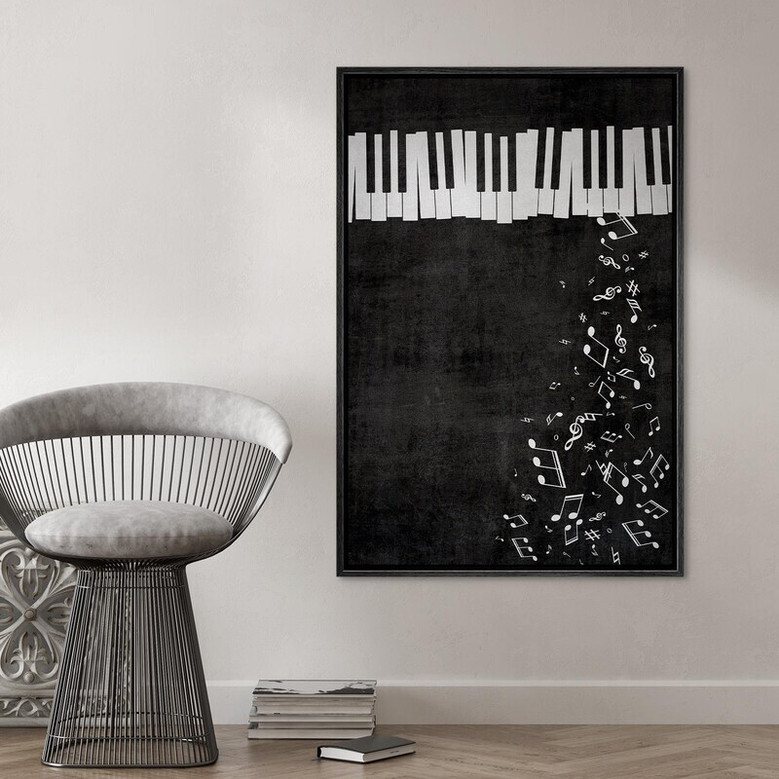 Black and white piano art print for studio walls, elegant monochrome poster ideal for music room decor or creative workspace