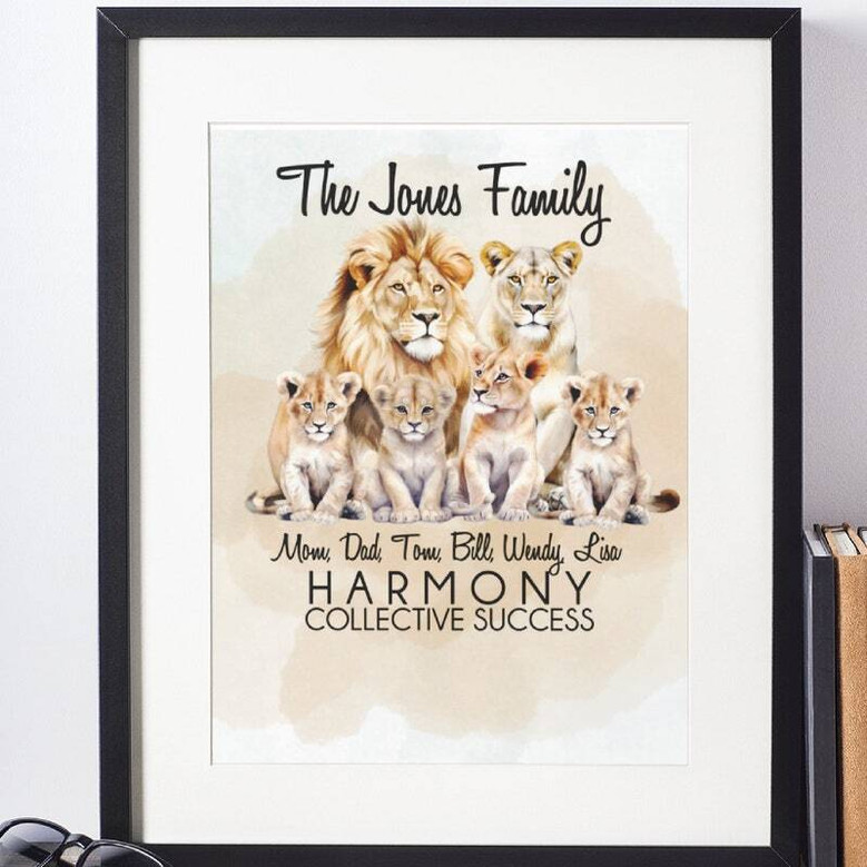 Watercolor lion family canvas wall art in muted pastels, custom names and date, vertical living room decor, Mother’s Day gift Watercolor lion family canvas wall art in muted pastels, custom names and date, vertical living room decor, Mother’s Day gift