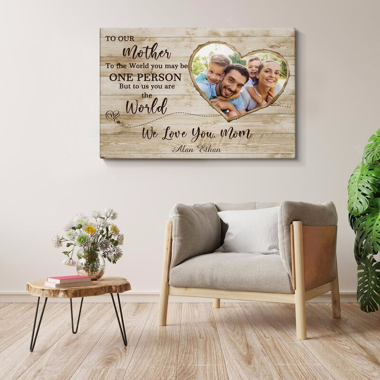 Mommy To The World You Are One Person quote canvas, custom names, thoughtful Mother’s Day gift wall art for grandma