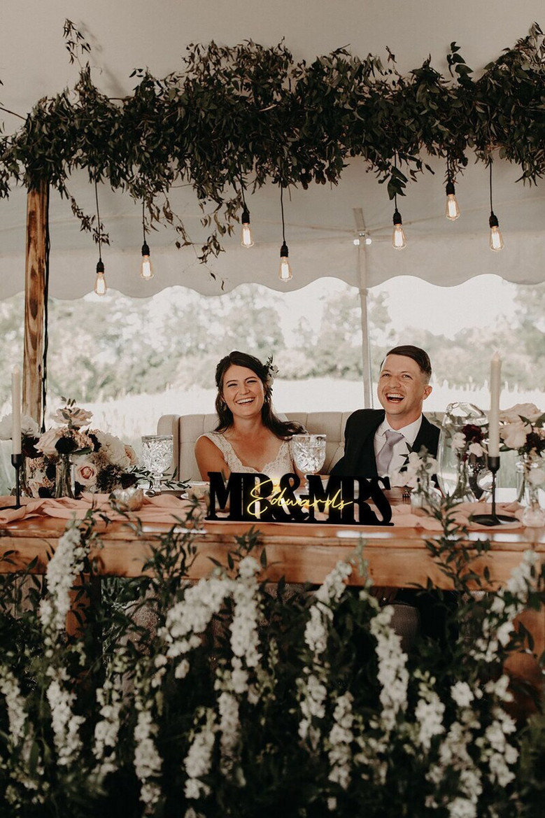 Personalized Mr & Mrs Wooden Sign - Wedding Table Decor For Reception & Sweetheart Table
