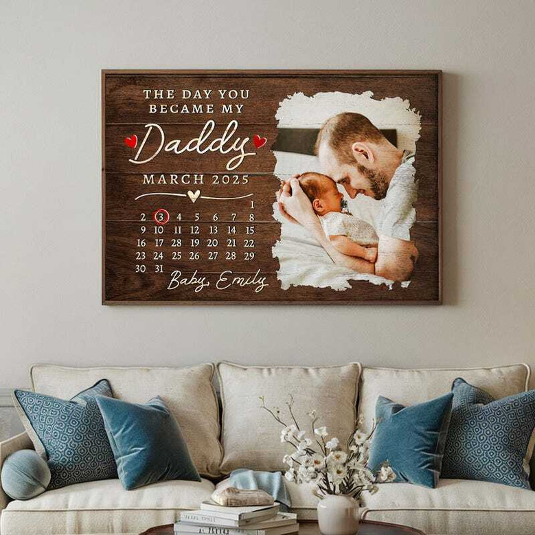 First Father's Day canvas for dad, nursery wall decor from baby with photo frame area, custom name and heartfelt message option