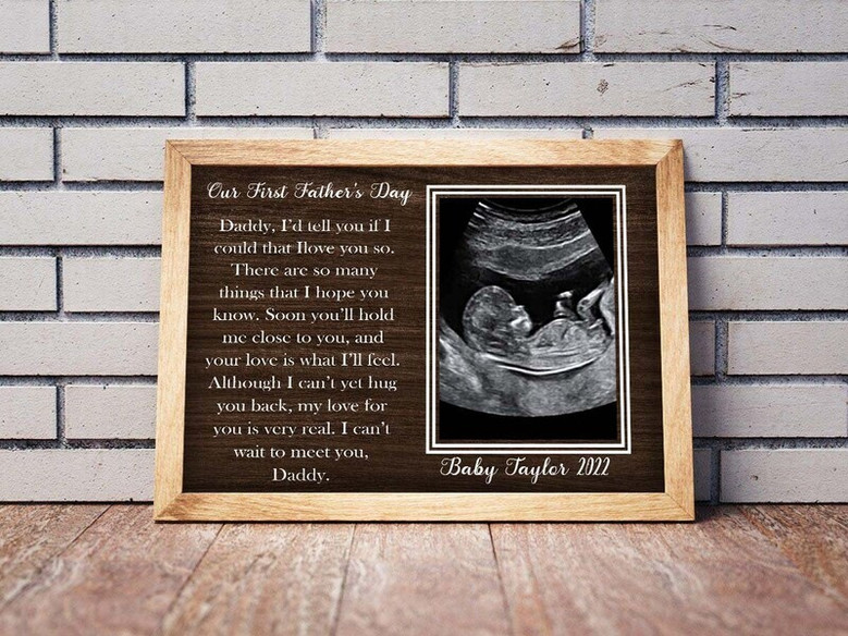 Ultrasound photo canvas personalized with baby's name and due date, portrait, Father's Day pregnancy reveal gift for new dad