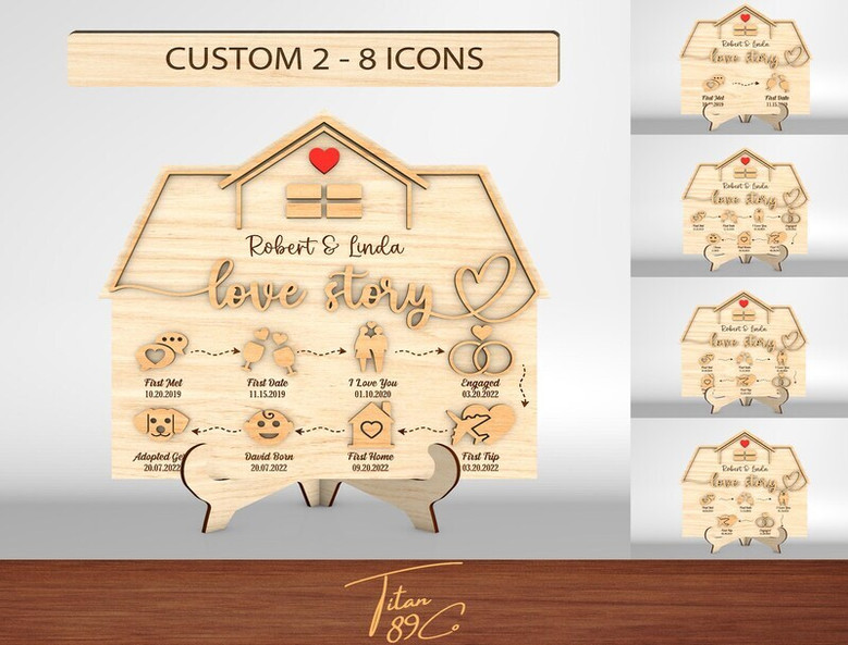 Custom Wood Sign For Couples - Relationship Milestones Decor With Icons For Home