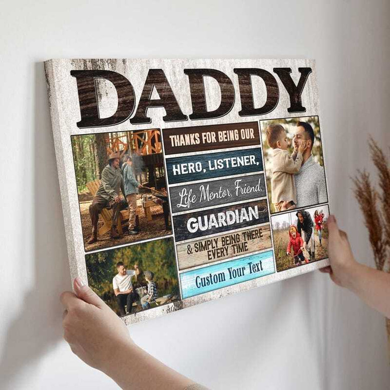 Hero theme canvas photo collage personalized for Daddy with photos and kids' names, birthday or Father's Day gift