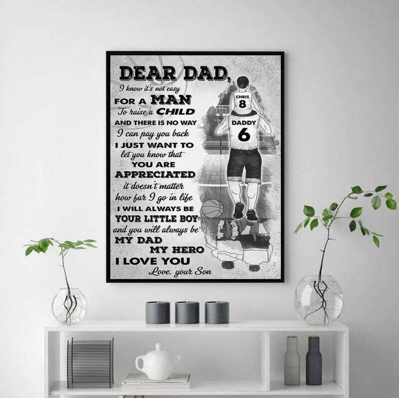 Soccer dad hero canvas wall art under stadium lights at dusk, bold typography, personalized names; thoughtful birthday gift