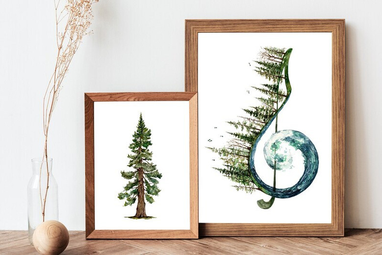 Treble clef watercolor canvas art, framed look with white margins, minimalist wall decor for piano room or music classroom Treble clef watercolor canvas art, framed look with white margins, minimalist wall decor for piano room or music classroom
