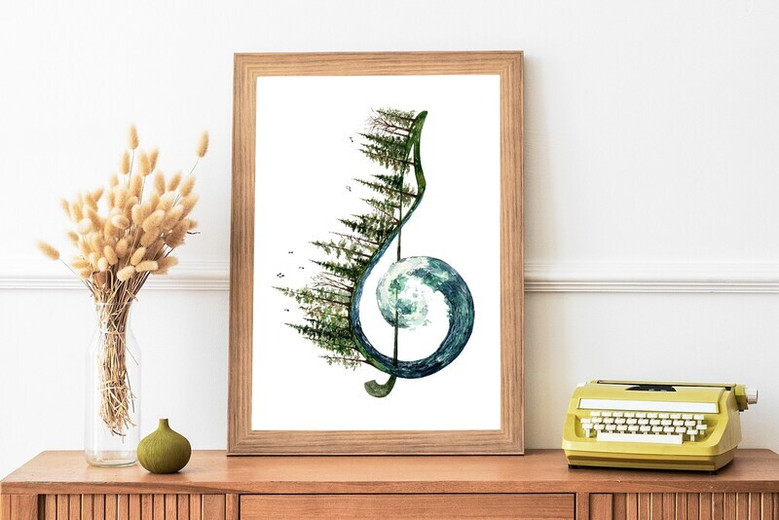 Treble clef watercolor canvas art, cool monochrome blues, thoughtful gift for musicians or music teachers, graduation Treble clef watercolor canvas art, cool monochrome blues, thoughtful gift for musicians or music teachers, graduation