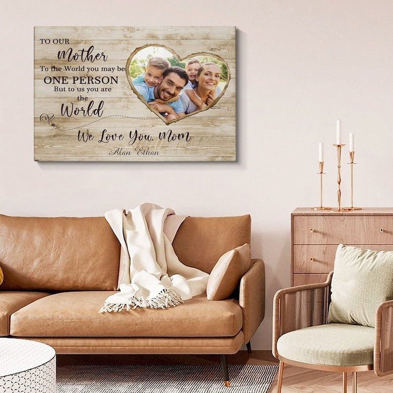 Mommy To The World You Are One Person quote canvas, horizontal design, custom kids’ names, Mother’s Day wall art for grandma