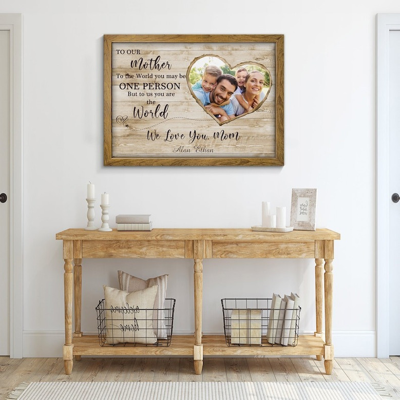Mommy To The World You Are One Person quote canvas, vertical layout, personalized names, Mother’s Day decor for living room
