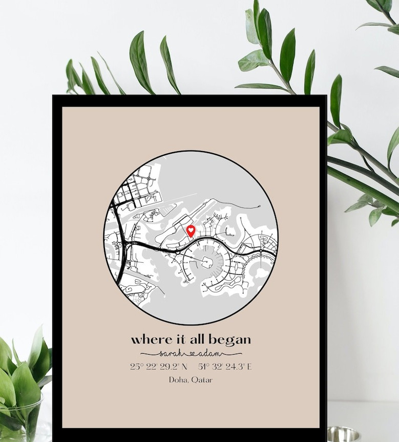Heartfelt Personalized Where We Met Map Canvas - Anniversary Gift For Couples