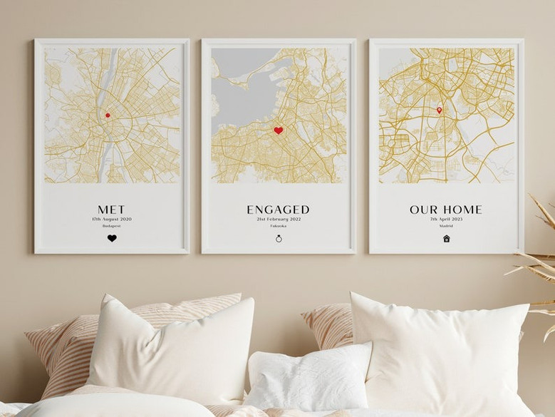 Personalized Couple Milestones Map Canvas Set - Newlywed Gift - Engagement, Wedding, Anniversary Decor