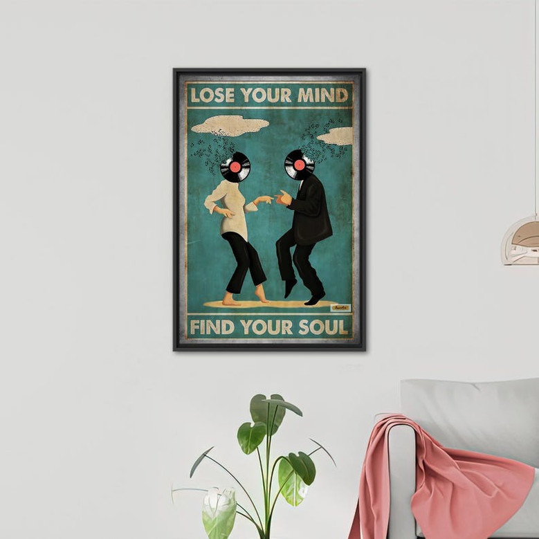 Modern dance canvas print 3D framed, 'Lose Your Mind Find Your Soul' text art, ideal wall decor accent for music room