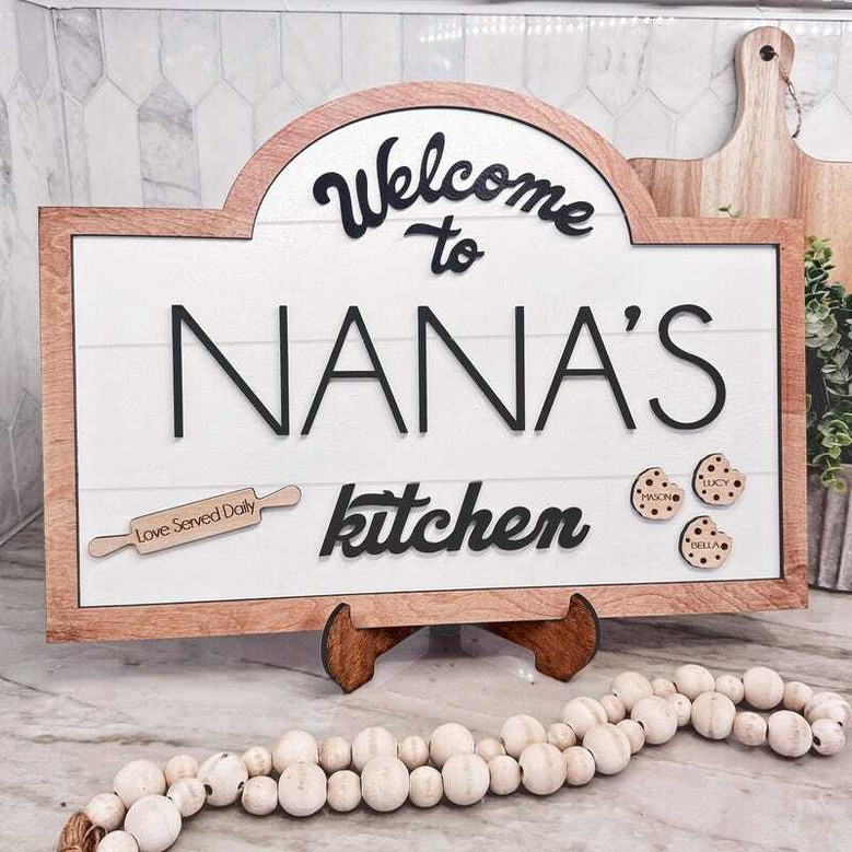 Thoughtful Mom's Kitchen Sign With Kid's Names For Mother's Day - Rustic Wooden Decor For Grandma's Kitchen
