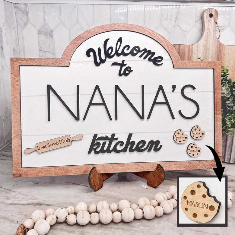 Thoughtful Mom's Kitchen Sign With Kid's Names For Mother's Day - Rustic Wooden Decor For Grandma's Kitchen