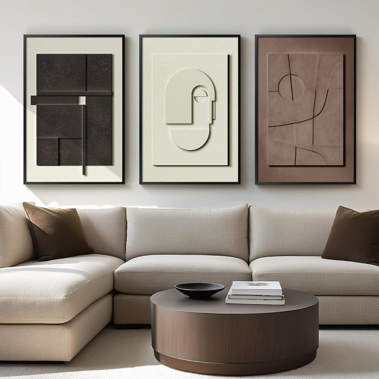 3-Piece 3D Textured Canvas - Geometric Wall Art For Living Room, Bedroom, Office - Modern Abstract Decor