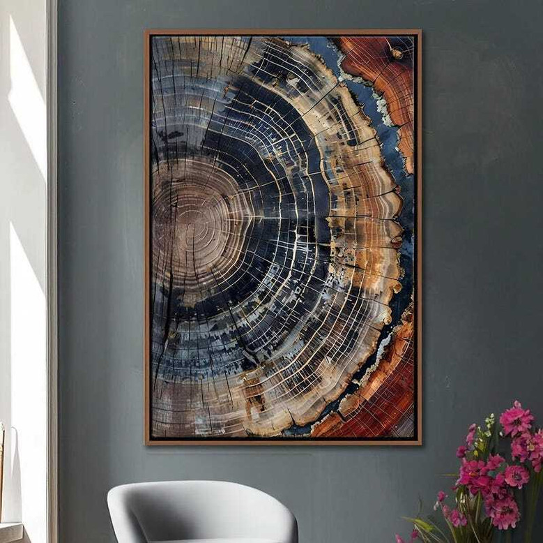 Colorful Tree Ring Canvas For Living Room - Minimalist Modern Farmhouse Wall Art Decor