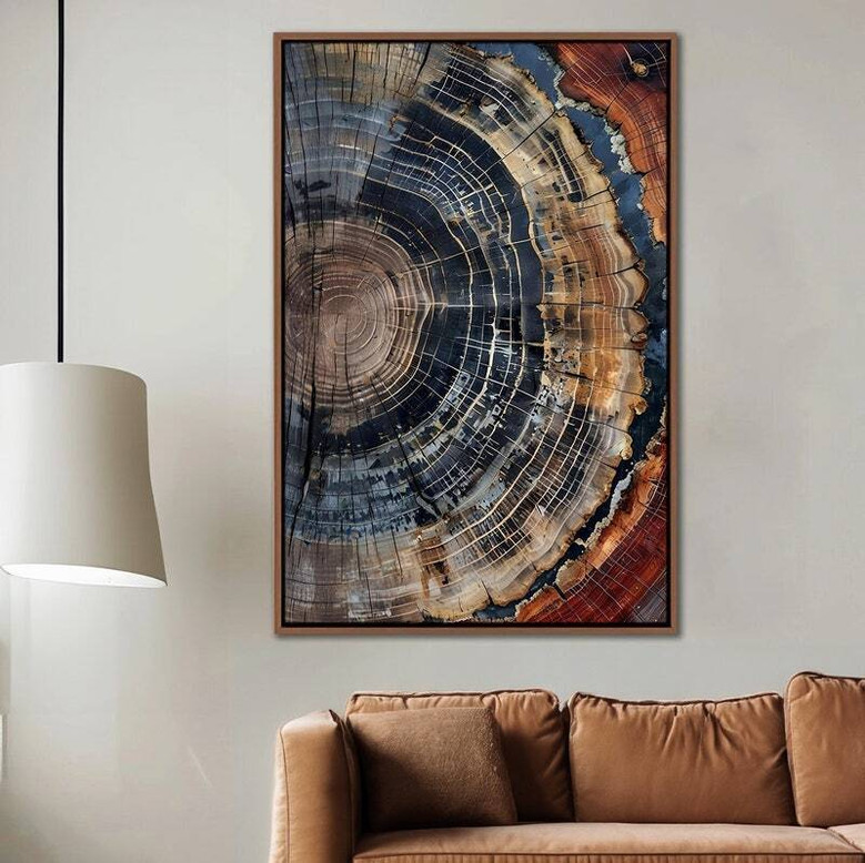 Colorful Tree Ring Canvas For Living Room - Minimalist Modern Farmhouse Wall Art Decor
