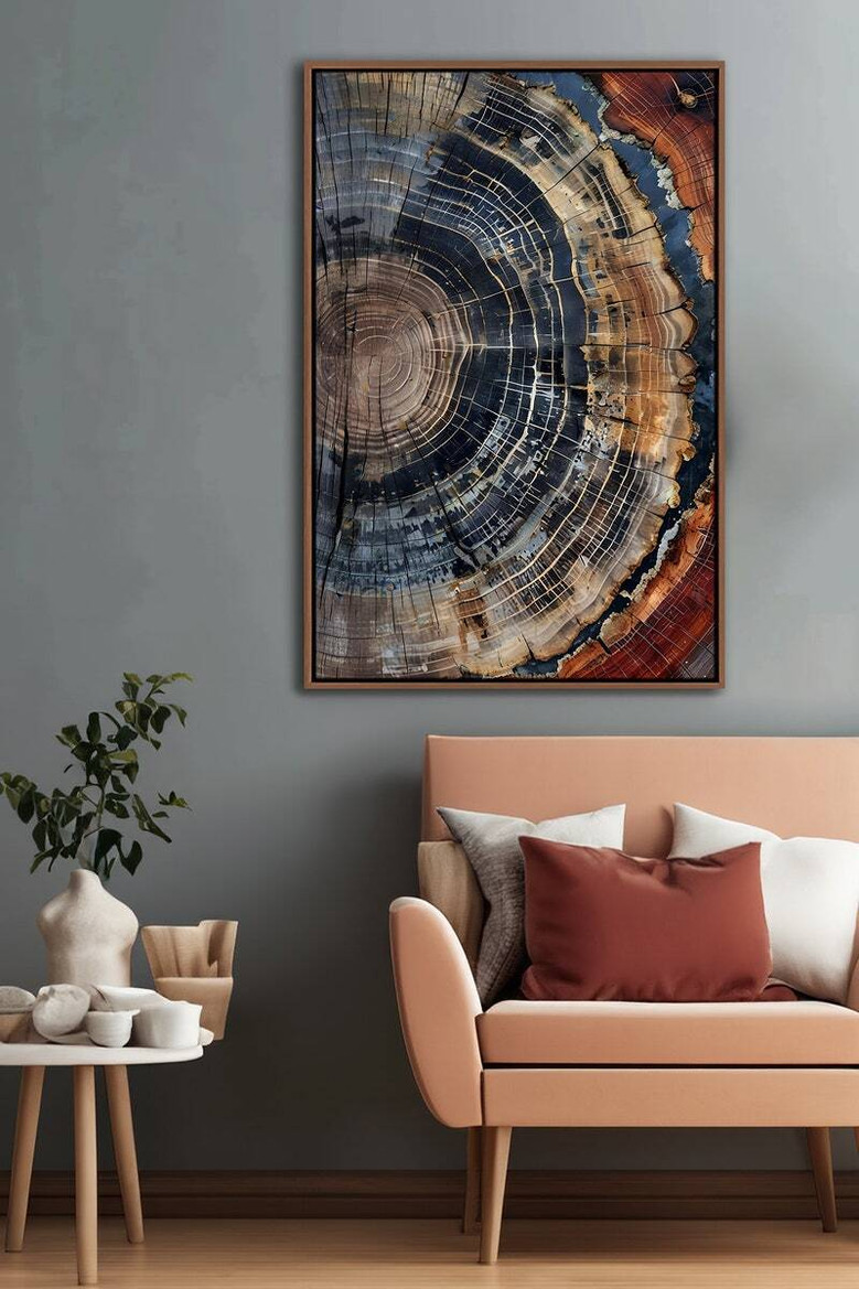 Colorful Tree Ring Canvas For Living Room - Minimalist Modern Farmhouse Wall Art Decor