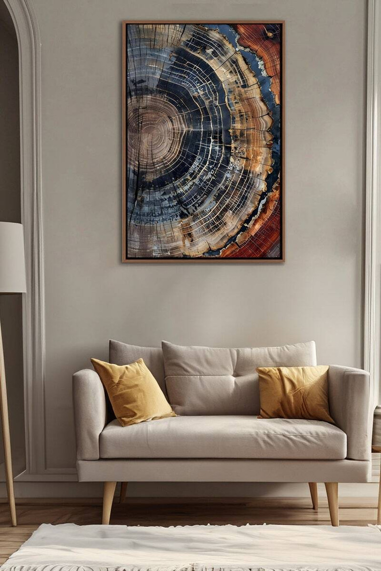 Colorful Tree Ring Canvas For Living Room - Minimalist Modern Farmhouse Wall Art Decor