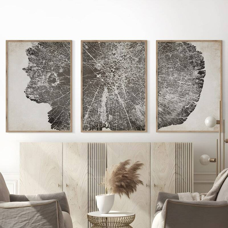 Personalized Tree Ring Canvas Set Of 3 - Modern Neutral Wall Art For Living Room