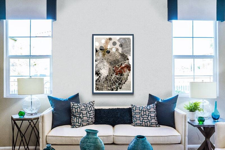 Abstract Wood Slice Canvas Trio - Modern Living Room Decor Set