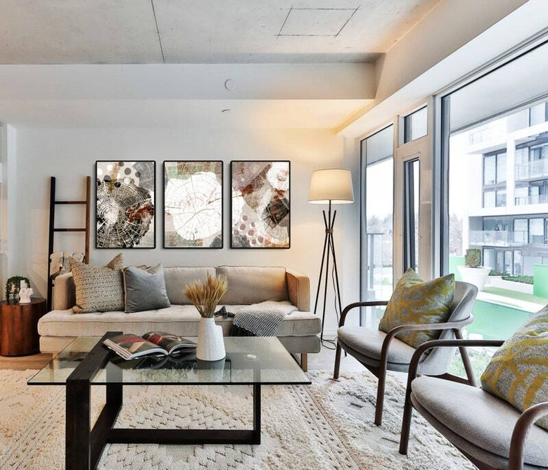 Abstract Wood Slice Canvas Trio - Modern Living Room Decor Set