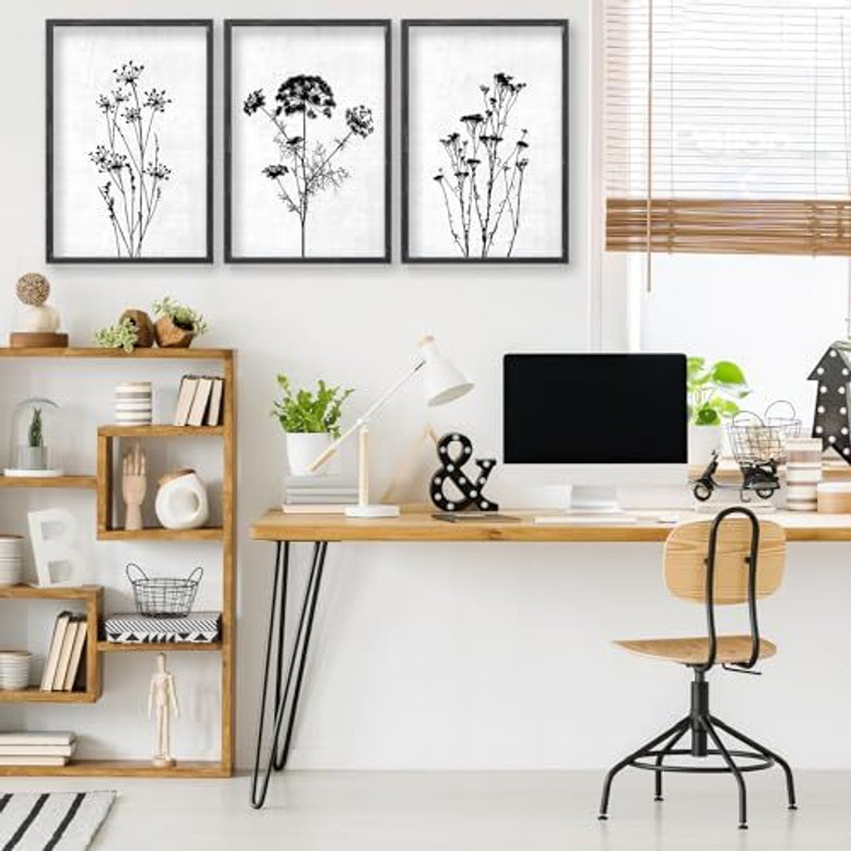 Minimalist Black White Botanical Canvas Set For Bedroom Or Office Decor